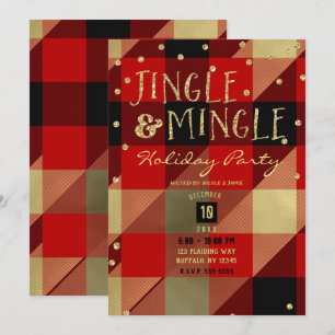 Convites Vermelho Dourado Xadrez de Búfalo Tingle & Mingle