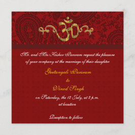 Convites Vermelho e casamento Hindu de brocado do damasco
