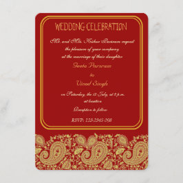 Convites Vermelho e casamento Hindu de paisley do ouro