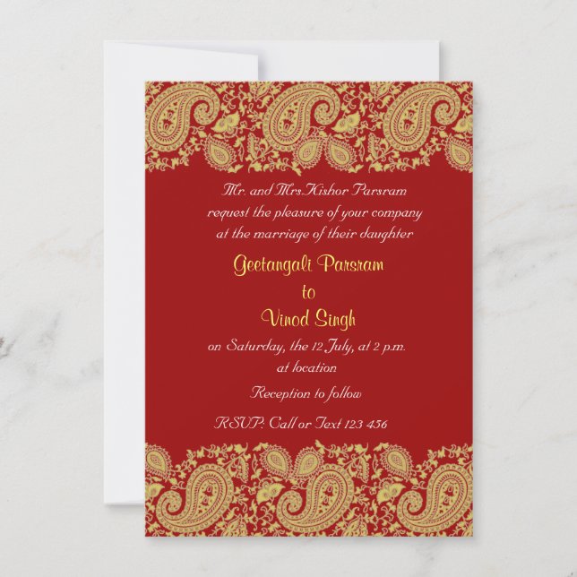 Convites Vermelho e casamento indiano do ouro (Frente)