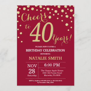Convites Vermelho e Diamante aniversário de 40 anos Dourad