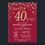 Convites Vermelho e Diamante aniversário de 40 anos Dourado<br><div class="desc">aniversário de 40 anos com o Fundo de Diamante Vermelho e Glitter Dourado. Dourado Confetti. Aniversário Adulto. Homens ou Mulheres Aniversário. Para mais personalização,  clique no botão "Personalizar" e use a ferramenta design para modificar este modelo.</div>