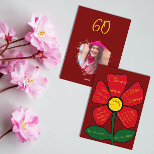 Convites Vermelho e Dourado 60º Aniversário Flor Simples