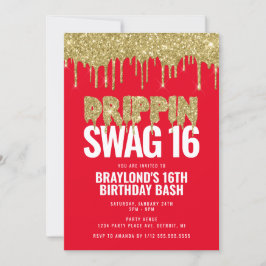 Convites Vermelho e Dourado Drippin Swag 16 Aniversário