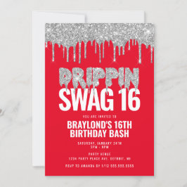 Convites Vermelho e Prata Drippin Swag 16 Aniversário