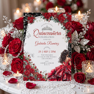 Convites Vermelho e Preto Borboletas Tiara de Prata Quincea