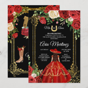 Convites Vermelho e Rosas vermelhas - Princesa Quinceanera