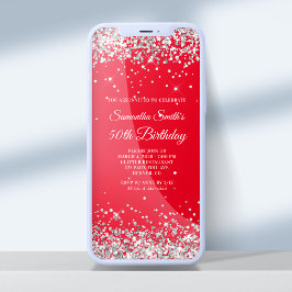 Convites Vermelho e Silver Glitter 50º Aniversário