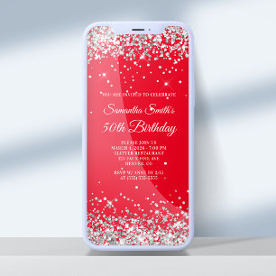 Convites Vermelho e Silver Glitter 50º Aniversário