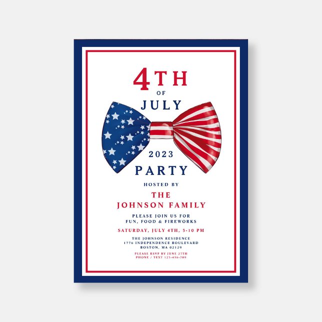Convites Vermelho Elegante Azul Branco 4 De Julho (Elegant Red White Blue 4th Of July Invitation)