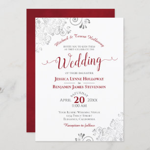 Convites Vermelho Elegante com Casamento Branco Formal de S