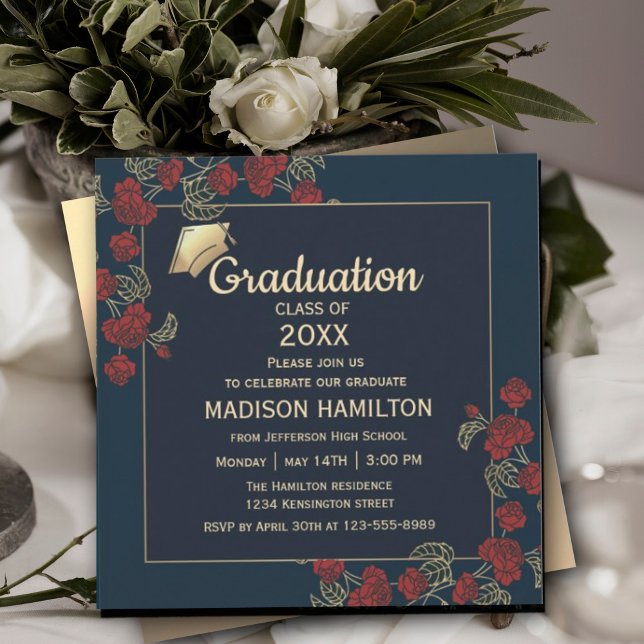Convites Vermelho Elegante e Festa de formatura Dourada (Elegant Red and Gold Graduation Party Invitation #graduationinvitation #elegantredandgold #graduate)
