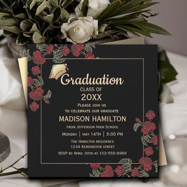 Convites Vermelho Elegante e Festa de formatura Dourada (Elegant Red and Gold Graduation Party Invitation #graduationinvitation #elegantredandgold #graduate)