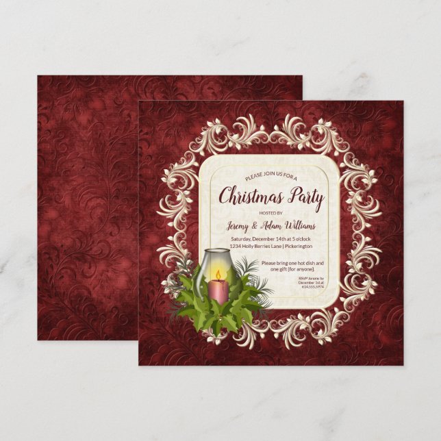 Convites Vermelho Escuro Elegante com Festa de Natal de Vel (Frente/Verso)