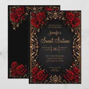 Convites Vermelho Escuro floral Gótico Sweet 16