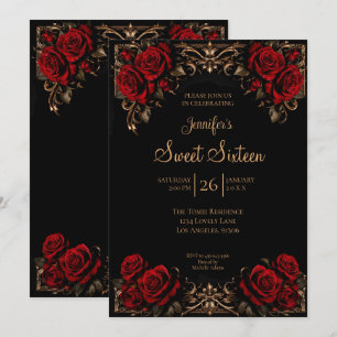 Convites Vermelho Escuro floral gótico Sweet 16