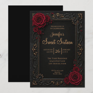 Convites Vermelho Escuro floral Gótico Sweet 16