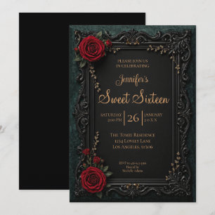 Convites Vermelho Escuro floral gótico Sweet 16