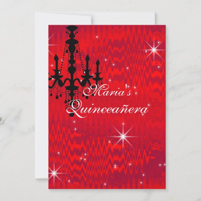 Convites Vermelho Espelhado com Quinceanera de Estrelas e L (Frente)