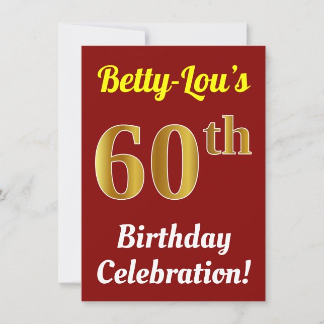 Convites Vermelho, Falso Dourado Celebração de 60 Anos + No (Frente)