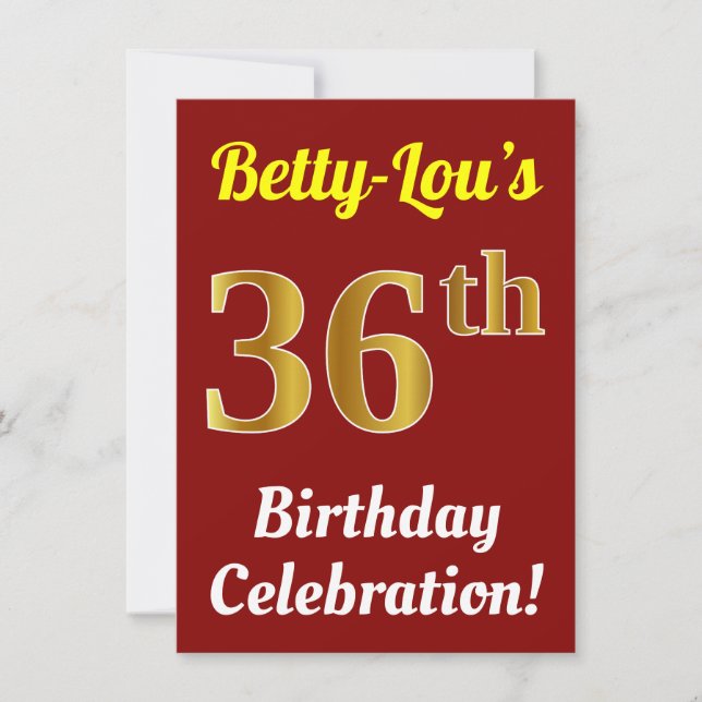 Convites Vermelho, Faux Celebração de 36º aniversário Doura (Frente)