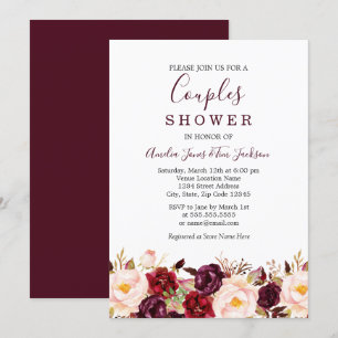 Convites Vermelho Floral Borgonha Casamento Casais Chuveiro