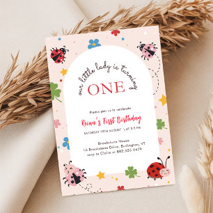 Convites Vermelho Floral Rosa Bug Fofa Joaninha 1º Aniversá