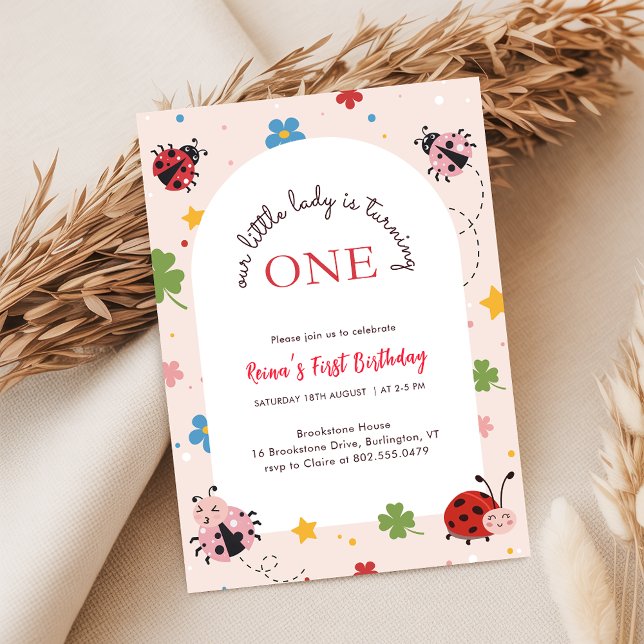 Convites Vermelho Floral Rosa Bug Fofa Joaninha 1º Aniversá (Criador carregado)