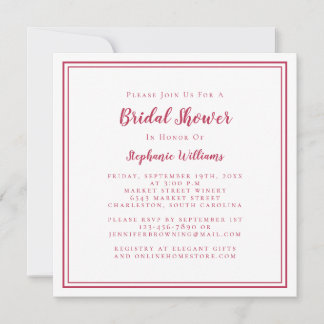 Convites Vermelho Magenta Magenta Quadrado Moderno chá de p