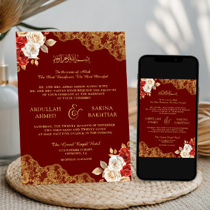 Convites Vermelho Marfim Floral Dourado Renda Marrom Casame