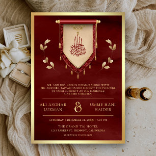 Convites Vermelho Marrom Antigo Dourado Rolo Muslim de Casa