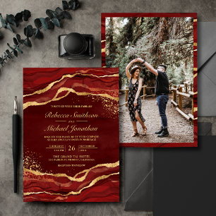 Convites Vermelho Marrom Dourado Tinta Fluida Foto Casament