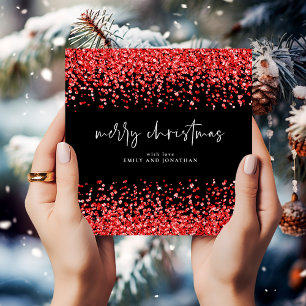 Convites Vermelho Moderno - Brilho Feliz Natal Preto
