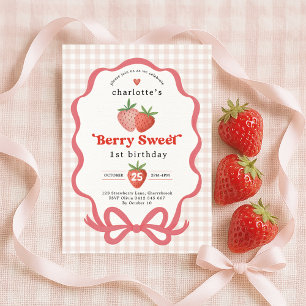 Convites Vermelho Morango Coquette Berry Primeiro 1º Aniver