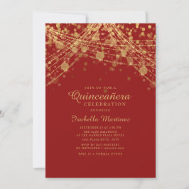 Convites Vermelho Negro Dourado Lâmpada Corda Leve Quinceañ