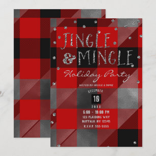 Convites Vermelho Plaid do Búfalo Prateado Jingle & Mingle 