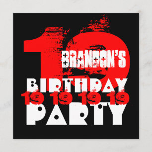 Convites VERMELHO PRETO 19 Festa de aniversário 19 anos V1