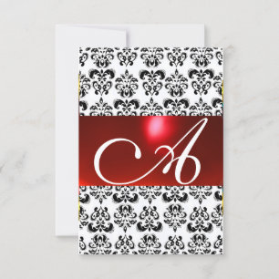 Convites VERMELHO PRETO BRANCO DAMASK GEM MONOGRAM rsvp pra