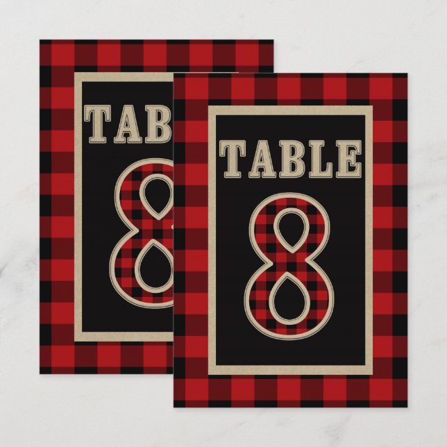 Convites Vermelho & Preto Búfalo Xadrez Mesa Rústica Número (Frente/Verso)