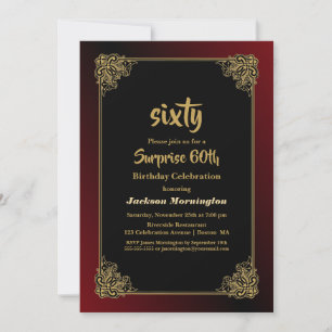 Convites Vermelho Preto com Quadro Dourado Surpresa 60º An
