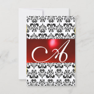 Convites VERMELHO PRETO DAMASCO BRANCO MONOGRAMA GEM rsvp p