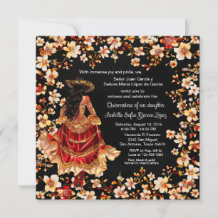 Convites Vermelho Preto Dourado Charra Quinceañera