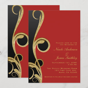 Convites Vermelho Preto & Dourado Glam Moderno Elegante Red