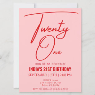 Convites Vermelho Rosa Vinte e Um 21º Aniversário