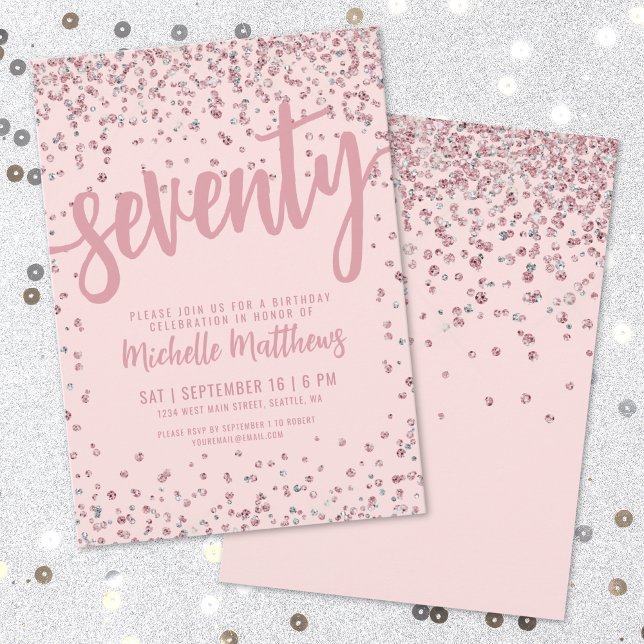 Convites Vermelho Rosado Aniversário de 70 anos (Blush Pink 70th Birthday Invitation)