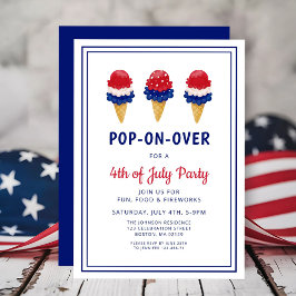 Convites Vermelho Sorvete, Branco e Azul, 4 de julho