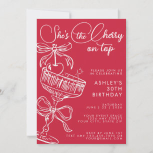 Convites Vermelho Tendência Ela É a Cereja no Topo Aniversá