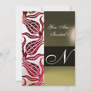 Convites VERMELHO VELVET DAMASK TULIPS MONOGRAMA Burgunha D