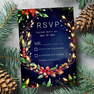 Convites Vermelho verde azul floral de Natal RSVP