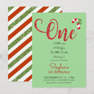 Convites Vermelho & Verde Brilho Natal Férias 1º Aniversári
